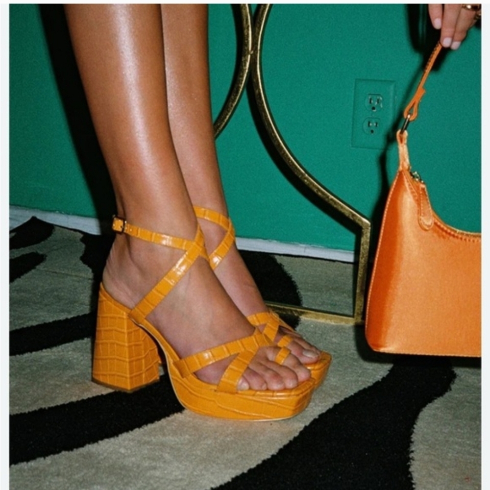 New Princess Polly Caprice Orange Platform Sandals, Size 8